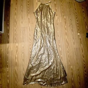 Gold sequence wedding bridesmaids dress